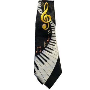 Vintage Steven Harris Neck Tie Black Music Piano Keys Treble Clef Musical Gift
